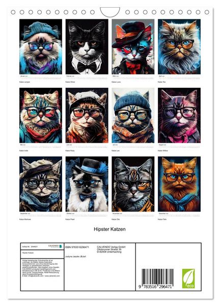 Produktbild: Hipster Katzen (Wandkalender 2026 DIN A4 hoch), CALVENDO Monatskalender