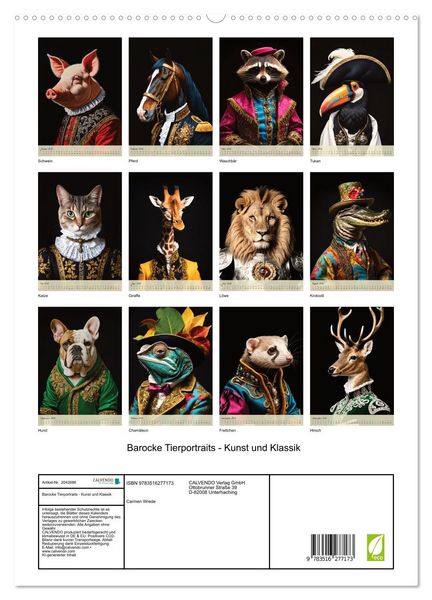 Produktbild: Barocke Tierportraits - Kunst und Klassik (hochwertiger Premium Wandkalender 2026 DIN A2 hoch), Kunstdruck in Hochglanz