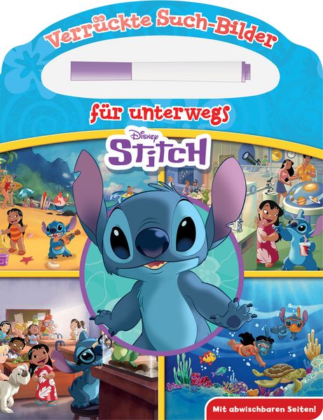 Produktbild: Disney Stitch - Verr&uuml;ckte Such-Bilder f&uuml;r unterwegs - Wimmelbuch - Pappbilderbuch mit Stift und abwischbaren Seiten ab 3 Jahren