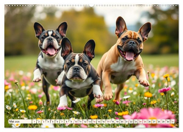 Produktbild: Frenchies in Spiellaune (hochwertiger Premium Wandkalender 2026 DIN A2 quer), Kunstdruck in Hochglanz