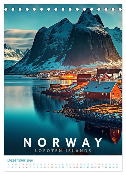 Produktbild: Lofoten - Old School Poster Style (Tischkalender 2026 DIN A5 hoch), CALVENDO Monatskalender