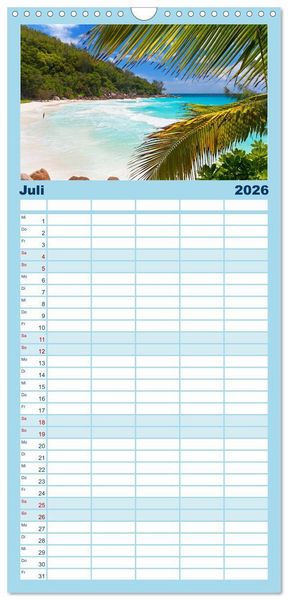 Produktbild: Familienplaner 2026 - Seychellen mit 5 Spalten (Wandkalender, 21 x 45 cm) CALVENDO