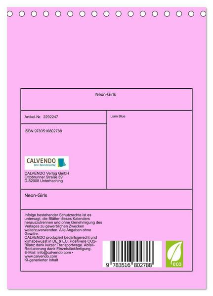 Produktbild: Neon-Girls (Tischkalender 2027 DIN A5 hoch), CALVENDO Monatskalender