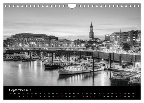 Produktbild: Hamburg monochrome Impressionen (Wandkalender 2026 DIN A4 quer), CALVENDO Monatskalender