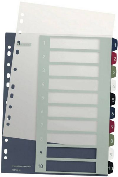 Produktbild: Leitz 1237 Style Register DIN A4 1-10 Polypropylen Mehrfarbig 10 Registerbl&auml;tter extrabreit, PC-beschriftbar 1237-00-00