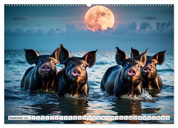 Produktbild: Schwimmende Schweine im Paradies (Wandkalender 2026 DIN A2 quer), CALVENDO Monatskalender