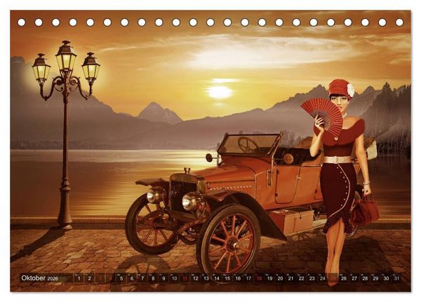 Produktbild: Oldtimer und Pin-Up Girls by Mausopardia (Tischkalender 2026 DIN A5 quer), CALVENDO Monatskalender