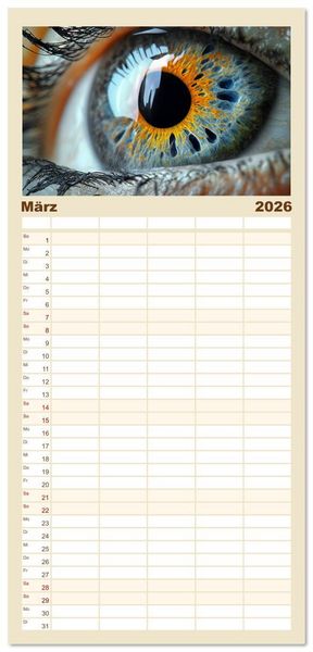 Produktbild: Familienplaner 2026 - Iris Kunstkalender - Die faszinierende Welt der magischen Augen mit 5 Spalten (Wandkalender, 21 x 45 cm) CALVENDO