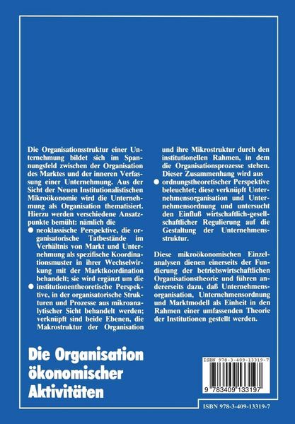 Produktbild: Die Organisation &ouml;konomischer Aktivit&auml;ten