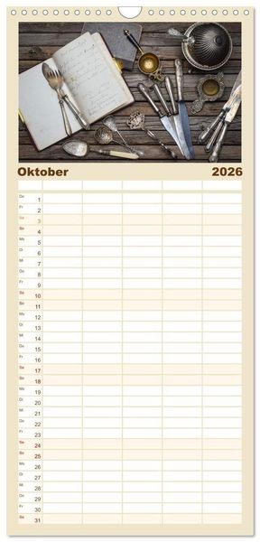 Produktbild: Familienplaner 2026 - K&uuml;chenutensilien mit 5 Spalten (Wandkalender, 21 x 45 cm) CALVENDO