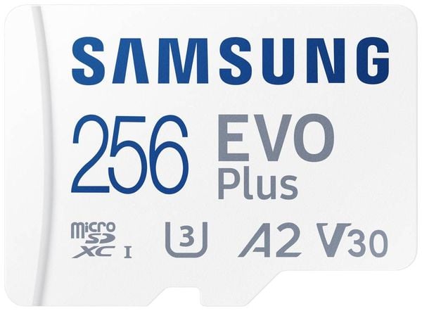 Samsung EVO Plus microSD-Karte Retail 256 GB UHS-I, v30 Video Speed Class, A2 Application Performance Class inkl. SD-Ada