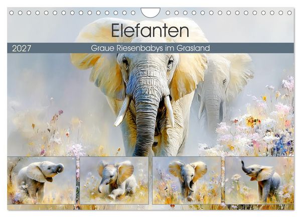 Produktbild: Elefanten. Graue Riesenbabys im Grasland (Wandkalender 2027 DIN A4 quer), CALVENDO Monatskalender