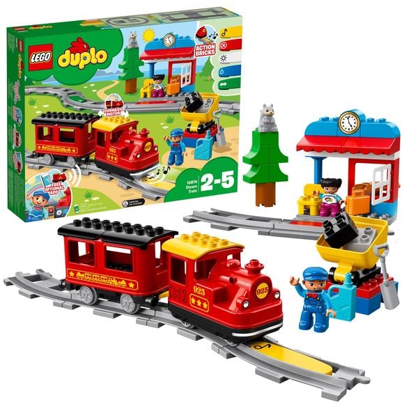 LEGO DUPLO 10874 Dampfeisenbahn, Eisenbahn-Spielzeug mit Push-&-Go-Motor