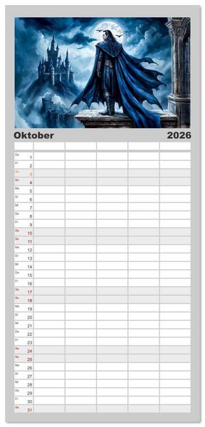 Produktbild: Familienplaner 2026 - Finsternis der Vampire - Mystischer d&uuml;sterer Fantasy Kalender mit 5 Spalten (Wandkalender, 21 x 45 cm) CALVENDO
