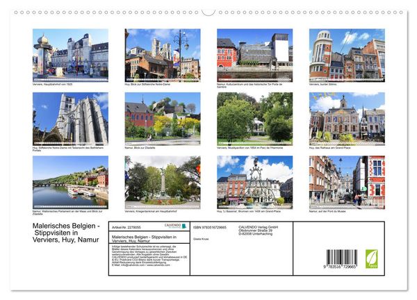 Produktbild: Malerisches Belgien - Stippvisiten in Verviers, Huy, Namur (hochwertiger Premium Wandkalender 2026 DIN A2 quer), Kunstdruck in Hochglanz
