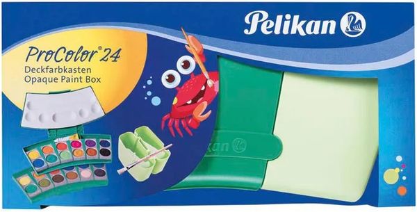 Pelikan Deckfarbkasten ProColor®24, mit 24 Farben, 1 Tube Deckweiß und Pinsel, grün