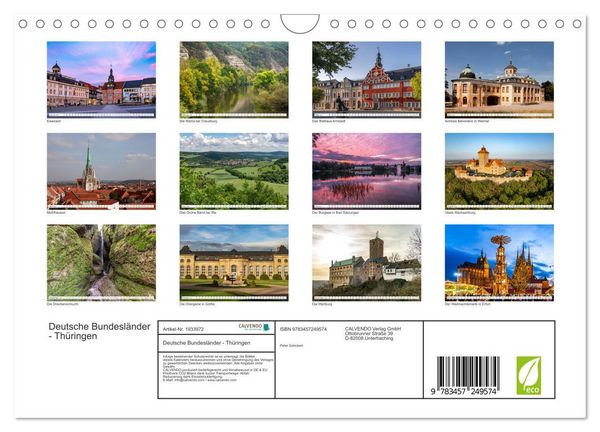 Produktbild: Deutsche Bundesl&auml;nder - Th&uuml;ringen (Wandkalender 2026 DIN A4 quer), CALVENDO Monatskalender