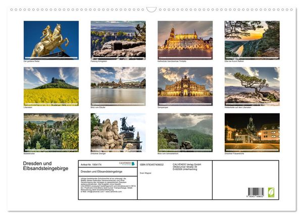 Produktbild: Dresden und Elbsandsteingebirge (Wandkalender 2026 DIN A2 quer), CALVENDO Monatskalender