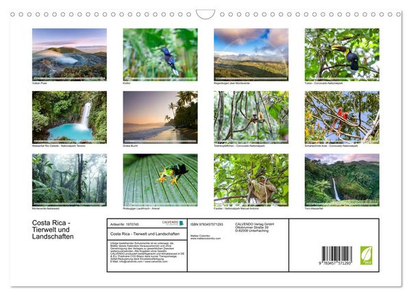 Produktbild: Costa Rica - Tierwelt und Landschaften (Wandkalender 2026 DIN A3 quer), CALVENDO Monatskalender