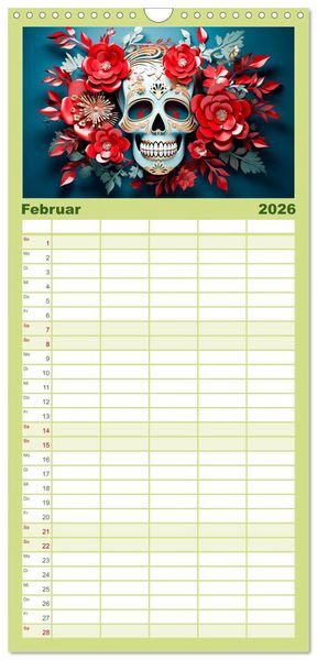 Produktbild: Familienplaner 2026 - Skull Flower - Totenkopf ART mit 5 Spalten (Wandkalender, 21 x 45 cm) CALVENDO