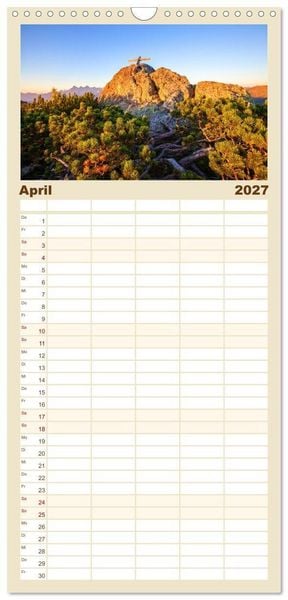 Produktbild: Familienplaner 2027 - Gipfelkreuze im Sonnenlicht mit 5 Spalten (Wandkalender, 21 x 45 cm) CALVENDO