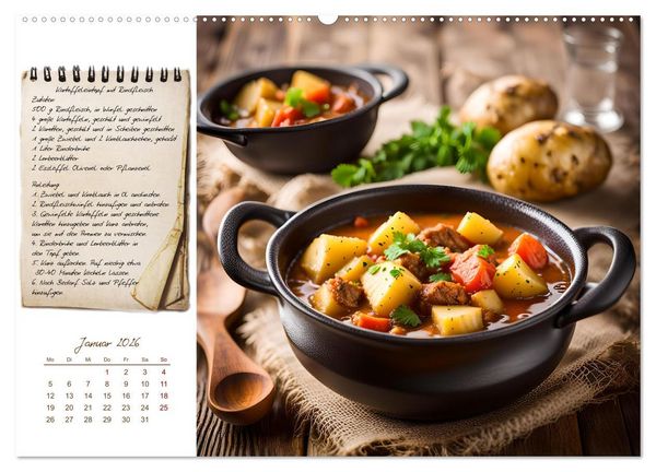 Produktbild: Kartoffelzeit - Zw&ouml;lf klassische KI Kartoffelgerichte mit Rezept (Wandkalender 2026 DIN A2 quer), CALVENDO Monatskalender