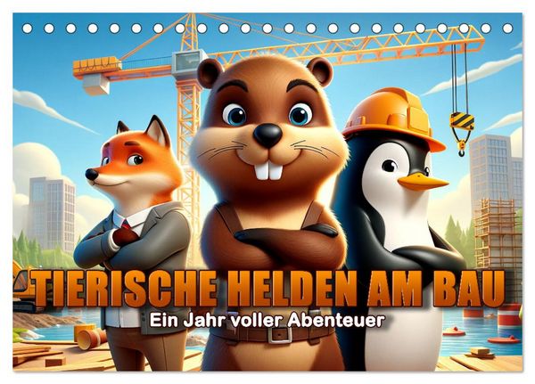 Tierische Helden am Bau: Ein Jahr voller Abenteuer (Tischkalender 2026 DIN A5 quer), CALVENDO Monatskalender