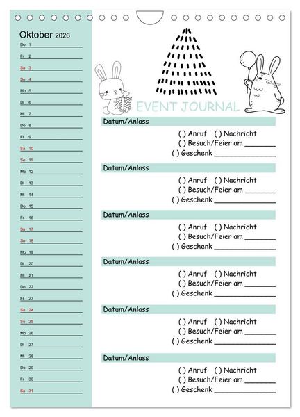Produktbild: Geburtstagsplaner Doodle Tiere - F&uuml;r Termine, Geschenke, Eventdetails & mehr (Wandkalender 2026 DIN A4 hoch), CALVENDO Monatskalender