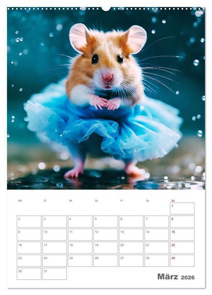 Produktbild: Ballerina Hamster - Eine Sinfonie aus zuckers&uuml;&szlig;e KI Hamstern in T&uuml;ll und Seide (hochwertiger Premium Wandkalender 2026 DIN A2 hoch), Kunstdruck in Hochglanz