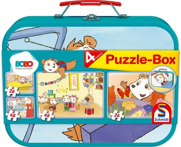 Bobo Siebenschläfer, Puzzle-Box, 2x26, 2x48 Teile im Metallkoffer