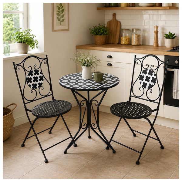 Produktbild: HTI-Living Sitzgruppe Metall schwarz Black and White Tisch mit 2 St&uuml;hlen Balkon Set