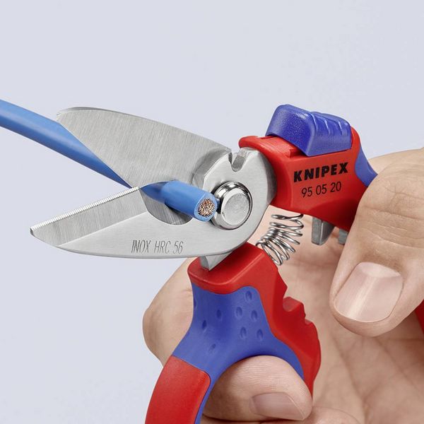 Produktbild: Knipex KNIPEX 95 05 20 SB Gewinkelte Elektrikerschere mit Mehrkomponenten-H&uuml;llen, glasfaserverst&auml;rkt spiegelpoliert 180 mm 95 05 20 SB