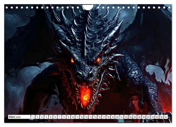 Produktbild: Drachen - Gef&uuml;rchtete, aber nicht immer b&ouml;se Fabelwesen (Wandkalender 2026 DIN A4 quer), CALVENDO Monatskalender