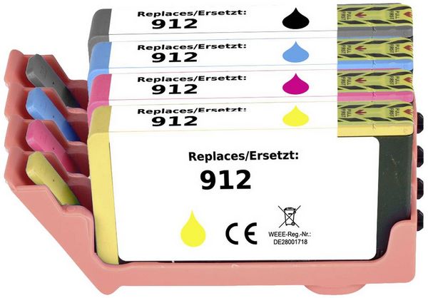 Produktbild: Renkforce Druckerpatrone ersetzt HP 912, 6ZC74AE, 3YL80AE, 3YL77AE, 3YL78AE, 3YL79AE Kompatibel Kombi-Pack Schwarz, Cyan, Magenta, Gelb RF-5718852