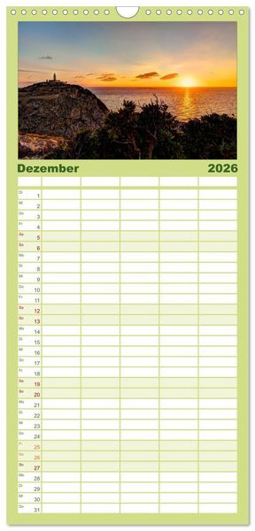 Produktbild: Familienplaner 2026 - Mallorca - Trauminsel des S&uuml;dens mit 5 Spalten (Wandkalender, 21 x 45 cm) CALVENDO