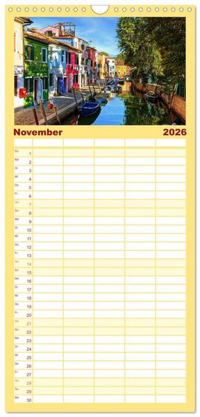 Produktbild: Familienplaner 2026 - Bunt Bunter Burano mit 5 Spalten (Wandkalender, 21 x 45 cm) CALVENDO