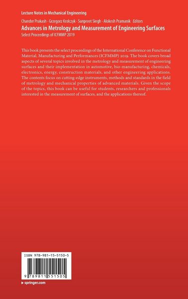 Produktbild: Advances in Metrology and Measurement of Engineering Surfaces