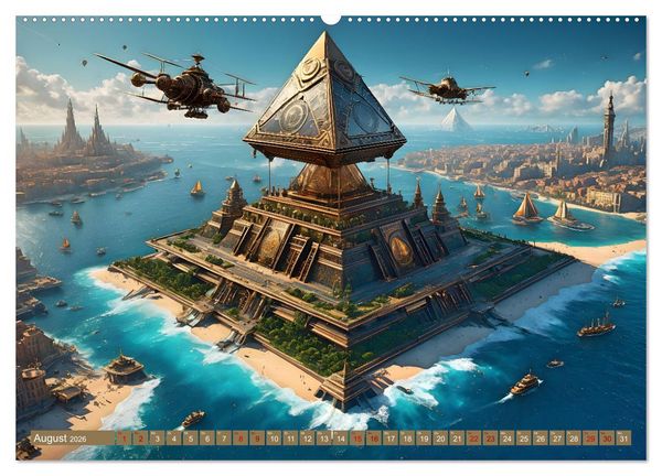 Produktbild: Steampunk Pyramidenwelt (hochwertiger Premium Wandkalender 2026 DIN A2 quer), Kunstdruck in Hochglanz