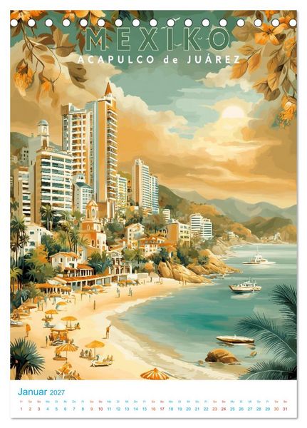 Produktbild: Mexiko - Old School Poster Style (Tischkalender 2027 DIN A5 hoch), CALVENDO Monatskalender