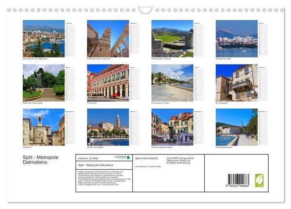 Produktbild: Split - Metropole Dalmatiens (Wandkalender 2026 DIN A3 quer), CALVENDO Monatskalender