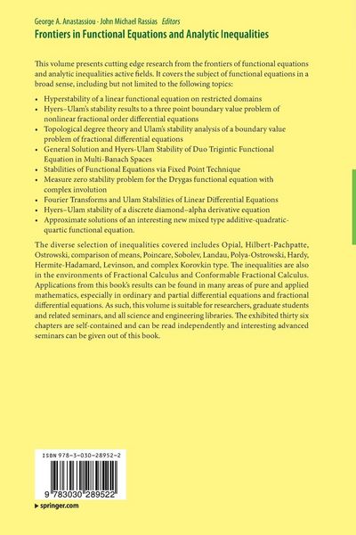 Produktbild: Frontiers in Functional Equations and Analytic Inequalities