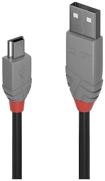 LINDY USB-Kabel USB 2.0 USB-A Stecker, USB-Mini-B Stecker 1.00m Schwarz, Grau 36722