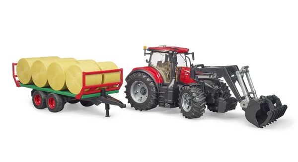 Produktbild: bruder 03198 Case IH Optum 300CVX mit Frontlader, Ballentransport + 8 Rundball