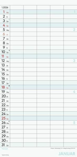 Produktbild: Superplaner L 2026 5 Spalten - Familien-Timer 22x45 cm - Offset-Papier - mit Ferienterminen - Wand-Planer - Familienkalender - Alpha Edition