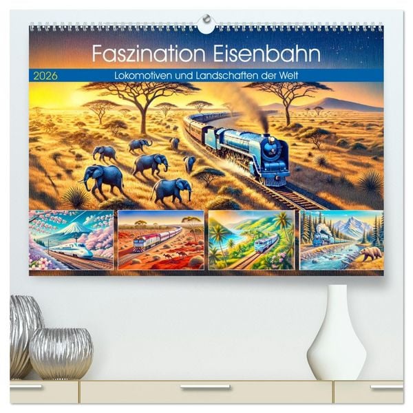 Produktbild: Faszination Eisenbahn - Lokomotiven und Landschaften der Welt (hochwertiger Premium Wandkalender 2026 DIN A2 quer), Kunstdruck in Hochglanz