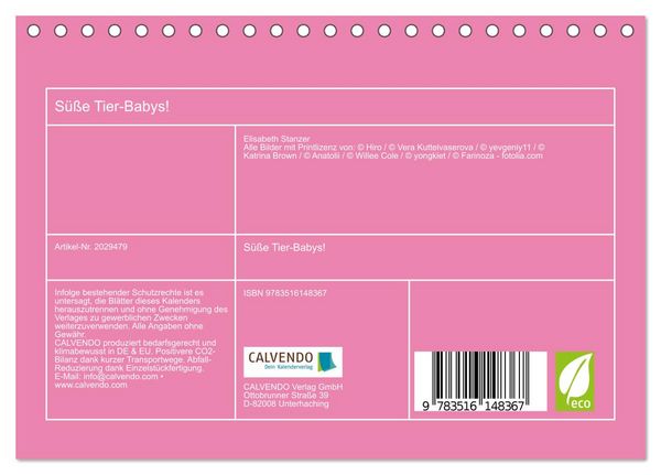 Produktbild: S&uuml;&szlig;e Tier-Babys! (Tischkalender 2026 DIN A5 quer), CALVENDO Monatskalender