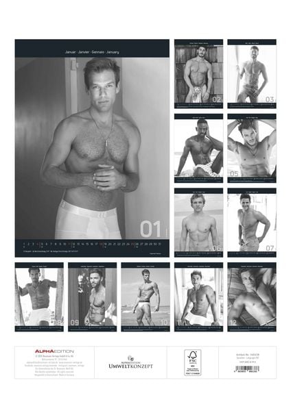 Men 2026 - Bildkalender 29,7x42 cm - Männer - erotischer Kalender - hochwertiger Erotikkalender - schwarz-weiß - Wandplaner - Wandkalender