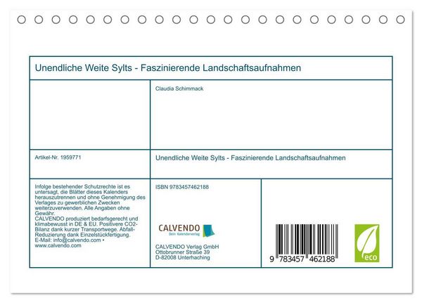 Produktbild: Unendliche Weite Sylts - Faszinierende Landschaftsaufnahmen (Tischkalender 2026 DIN A5 quer), CALVENDO Monatskalender