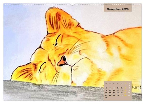 Produktbild: PortraiTierART Gro&szlig;katzen - Wundervolle Portraitzeichnungen (Wandkalender 2026 DIN A2 quer), CALVENDO Monatskalender