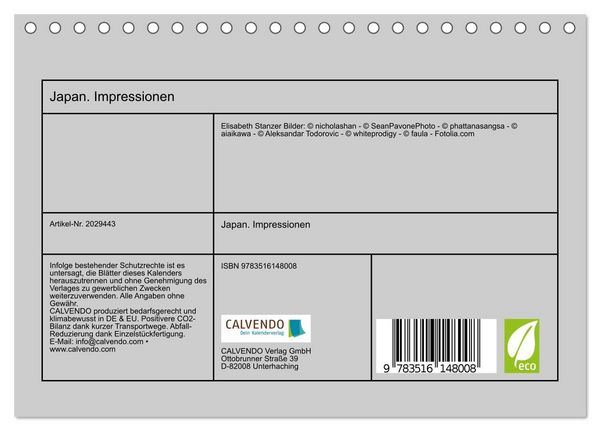 Produktbild: Japan. Impressionen (Tischkalender 2026 DIN A5 quer), CALVENDO Monatskalender